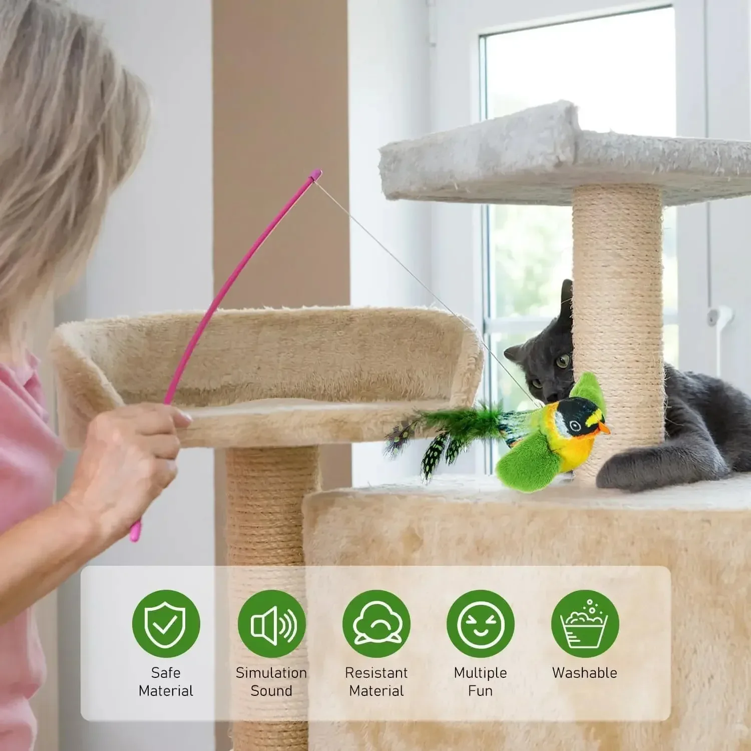 Interaktives Vogelspielzeug für den Innenbereich für Katzen, Jagdspielzeug, klingendes Katzenminze, Katzen-Teaser-Spielzeug, Selbsthilfe, Wandbehang, Vögel, Katzenspielzeug – Detail 9