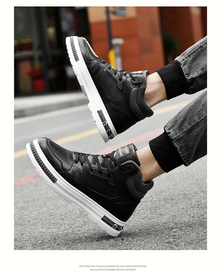 New Height Increasing 6/8CM Men's Leather Boots Breathable Casual Shoes Athletic Jogging Gym Shoes Fashion Leather Sports Shoes