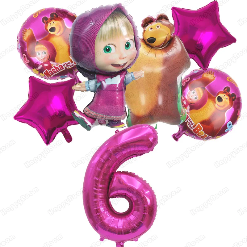 Masha and Bear Pink Numbers Birthday Balloons Set Children Party Supplies Decoration  Cartoon Baby Shower Toy Globos Kid Gift - view 6