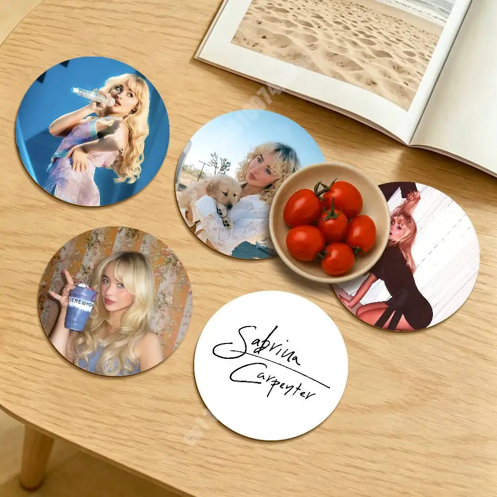

S-Sabrina Manchild Carpenter Tears Wooden Cup Mat Americano Beer Milk Water Coaster for Baking Studio Bauble