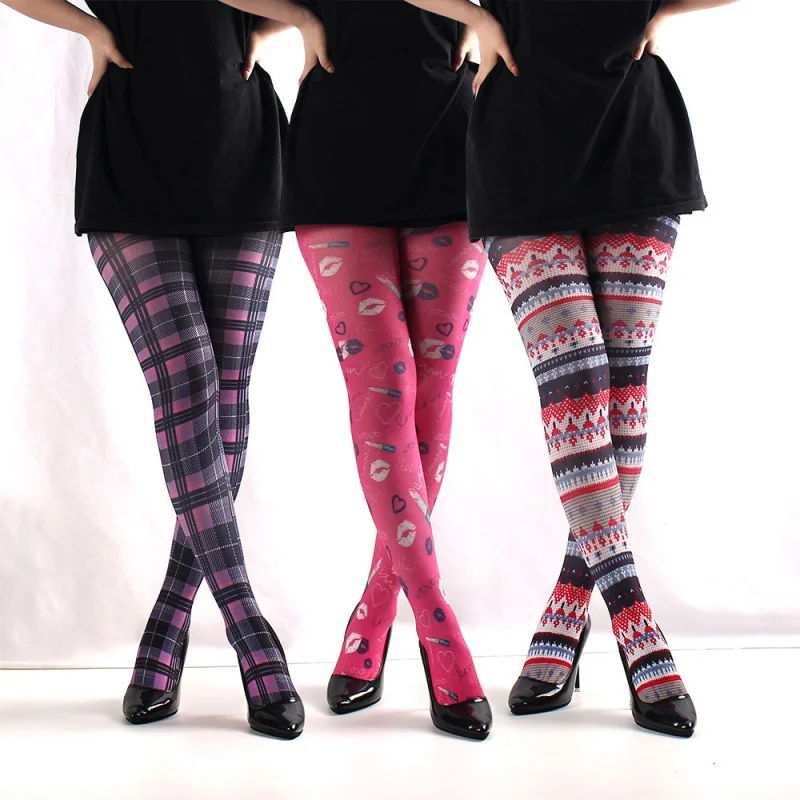 

Fashion Women's Classic Tartan Semi-Opaque Pantyhose Printed Tights Red Purple Blue Green Scottish Check Pattern Tights