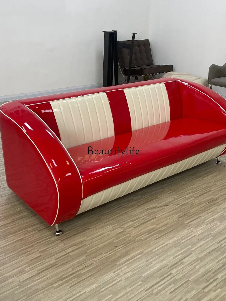 Furniture American retro red bright west leather soft bag double sofa