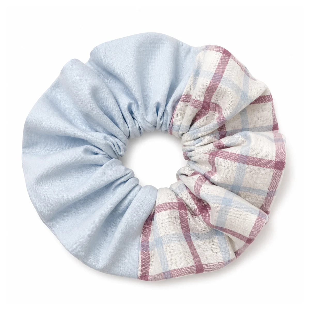 powder-blue-ivory-dusty-rose-plaid-color-block-wide-single-layer-hair-scrunchie