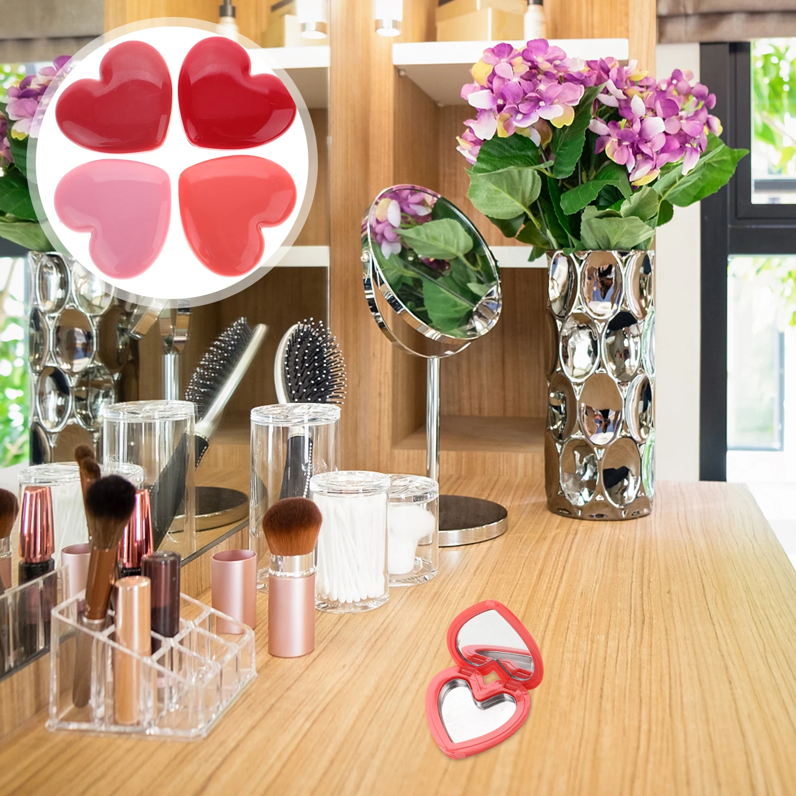 

8pcs Heart Shape Eyeshadow Box Lipstick Container Refillable Makeup Case Mirror Travel Cream Blusher Dispenser Subpackaging Diy