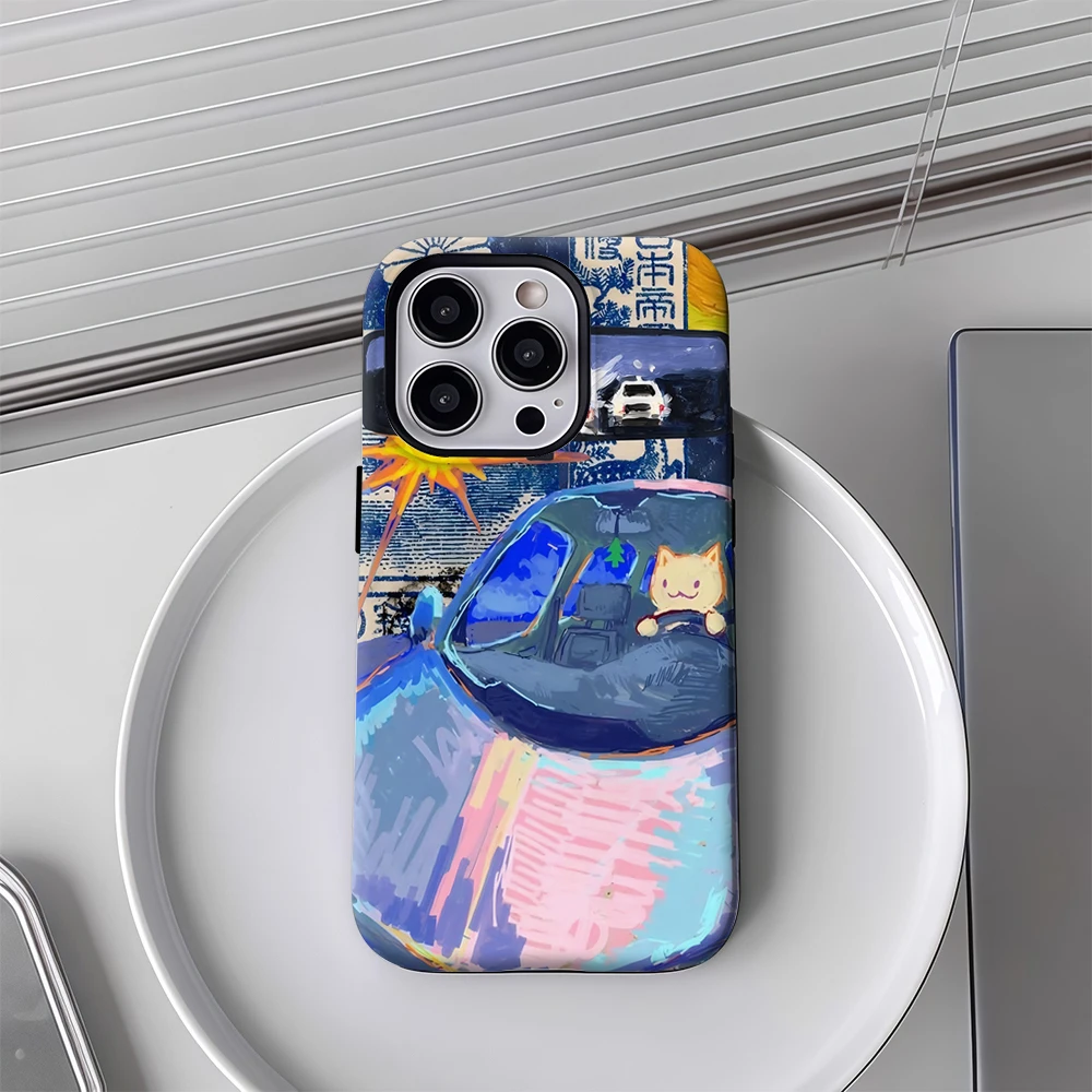 حافظة هاتف Kittys Drive IPhone17 يجب اقتناؤها لهاتف IPhone 17 16 15 14 13 12 76 Pro Max Plus غطاء خلفي مزدوج الطبقة