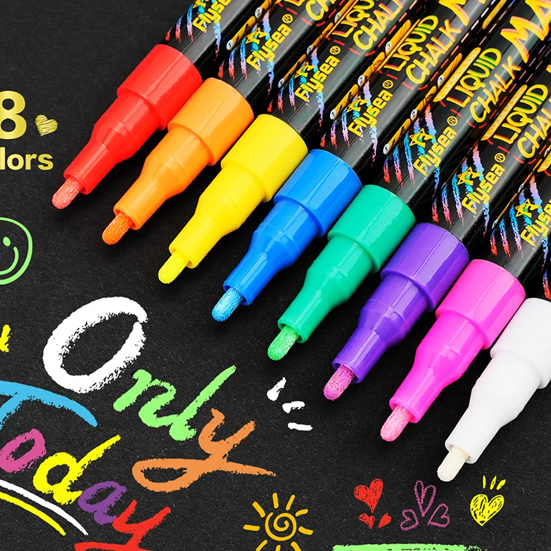 8 pcs Liquid Chalk Markers-Washable & Wet Erase Chalk Maker Pens For Blackboard Whiteboard Light Bulb Glass Window Graffiti Art