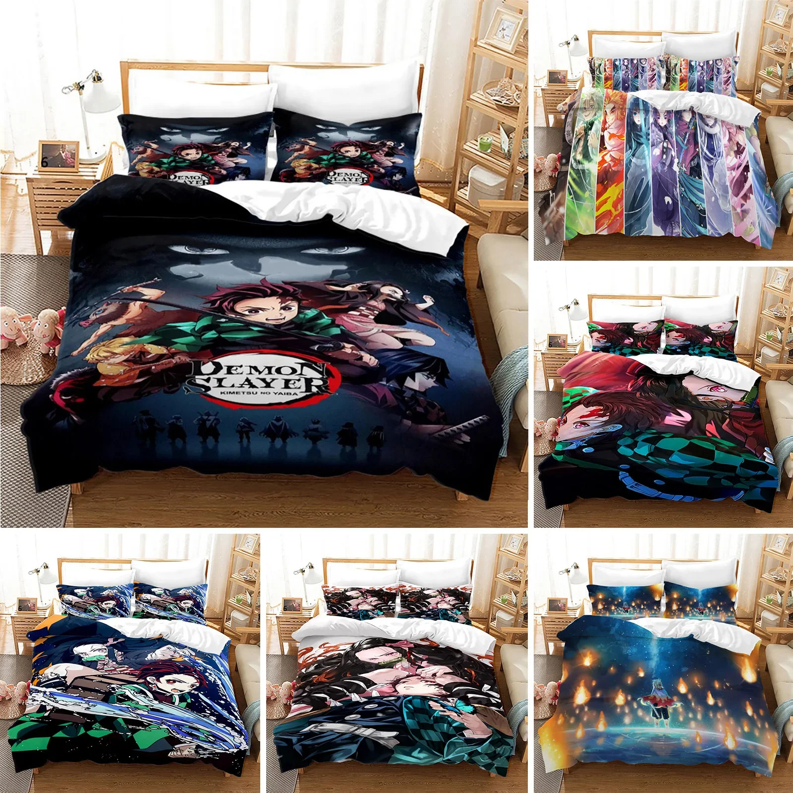 

Demon Slayer Anime Bedding Set 3d Duvet Cover Sets Pillowcase Bedclothes Home Textile Cartoon Twin Queen King Size Kids Gift