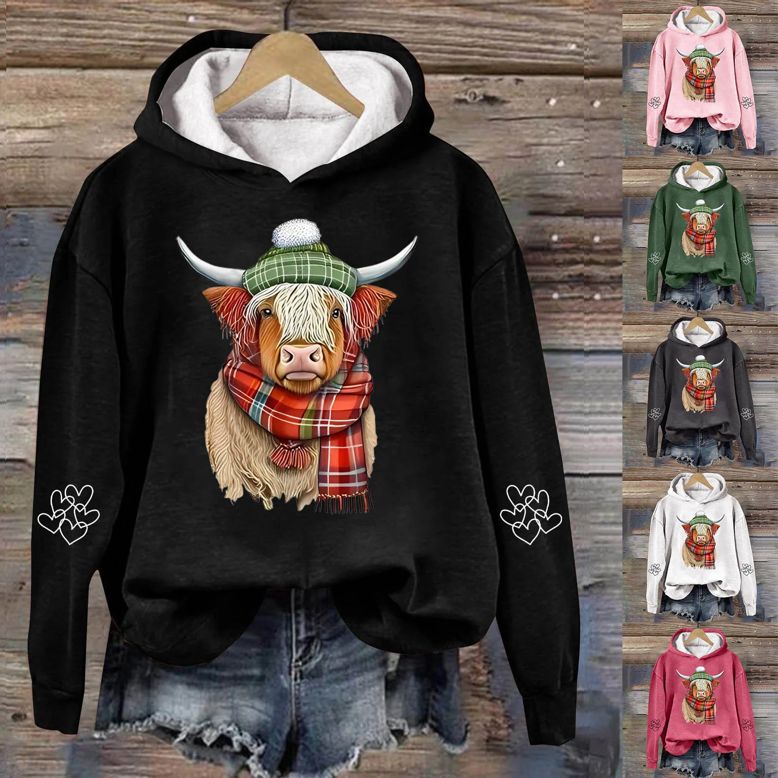 Hoodies For Women Trendy Western Cow Printed Versatile Hooded Sweatshirts Leisure Female Loose Y2k Clothes Sudaderas De Mujer