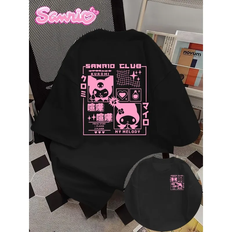 

Sanrio for Hello Kitty, женская повседневная футболка с передней и задней панелью, милая футболка с круглым вырезом и принтом Kuromi My Melody с рисунком