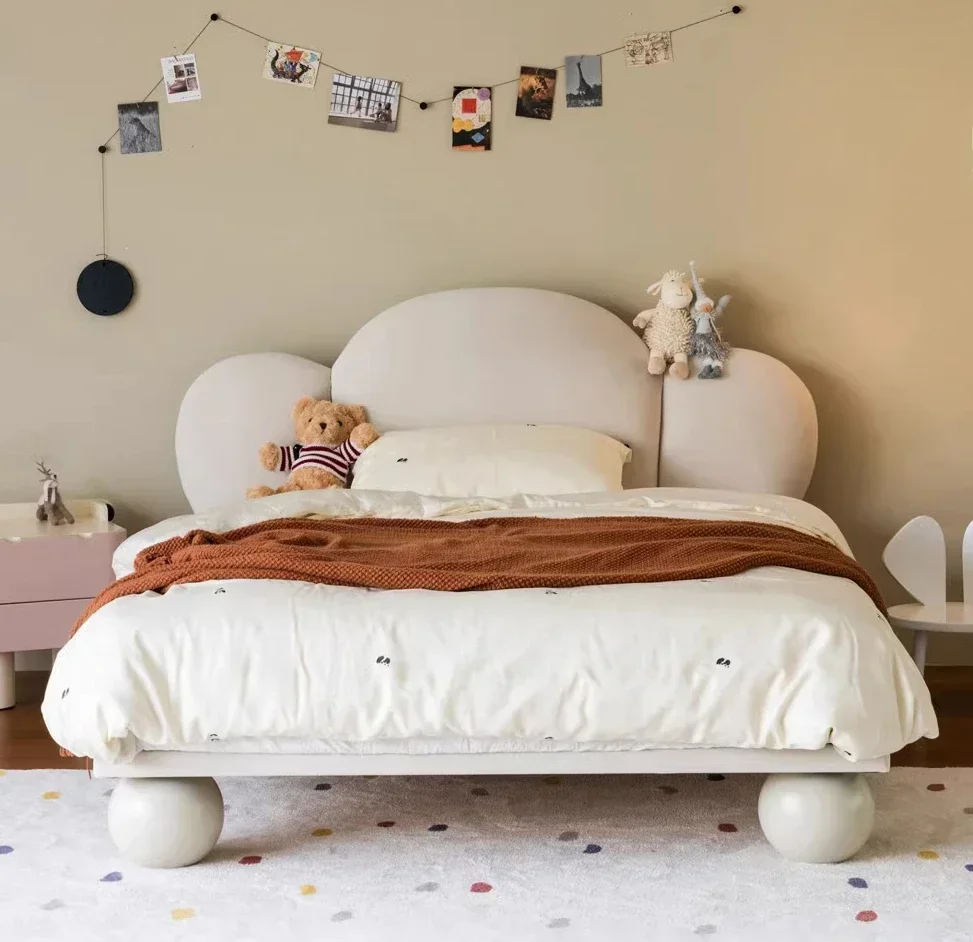 Bubble bed/all solid wood fabric/French cream style pink.