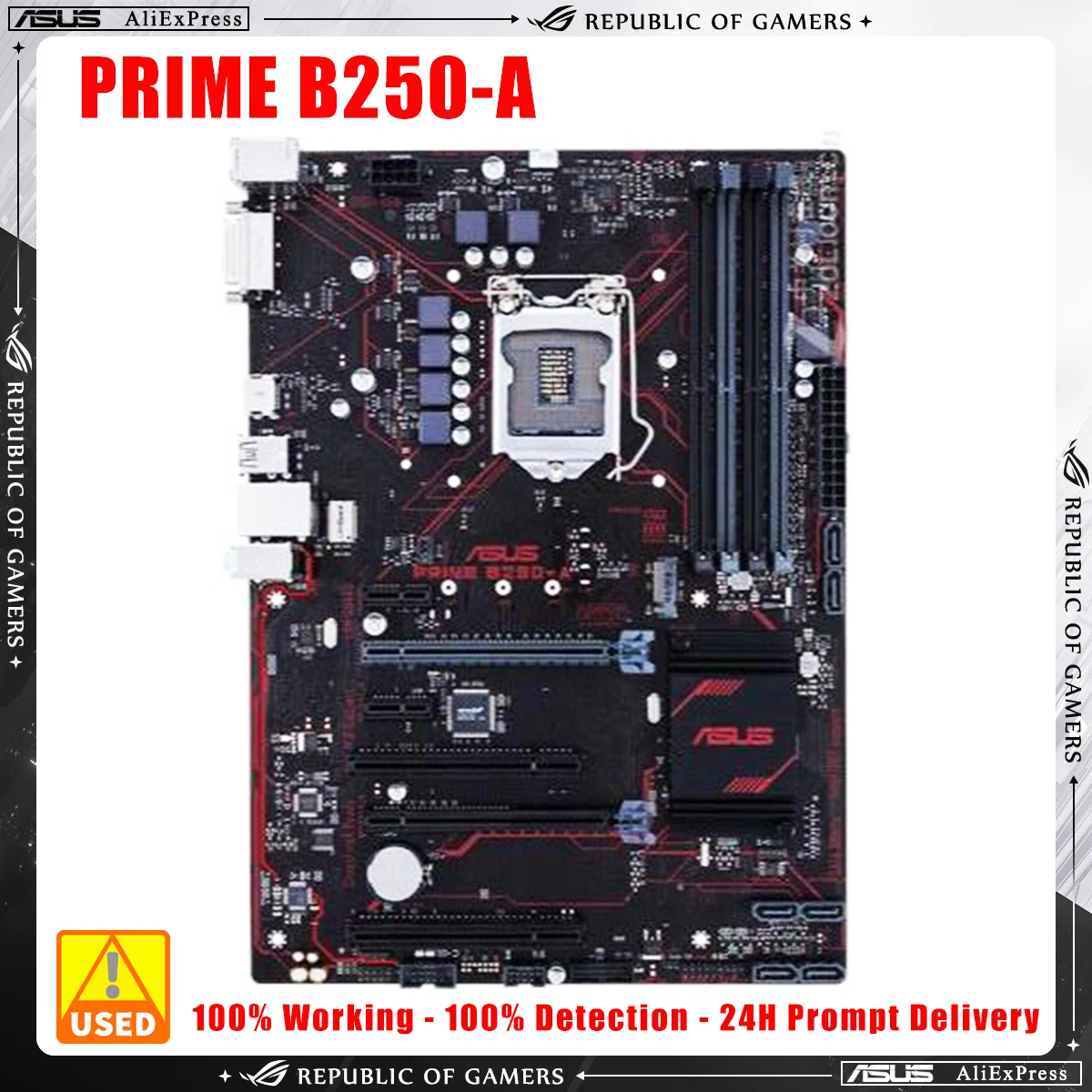 

ASUS PRIME B250-A, Used Motherboard, LGA 1151 Socket, for Intel Core i5 6500, Supports 4x DIMMs Max. 64GB DDR4, ATX Mainboard