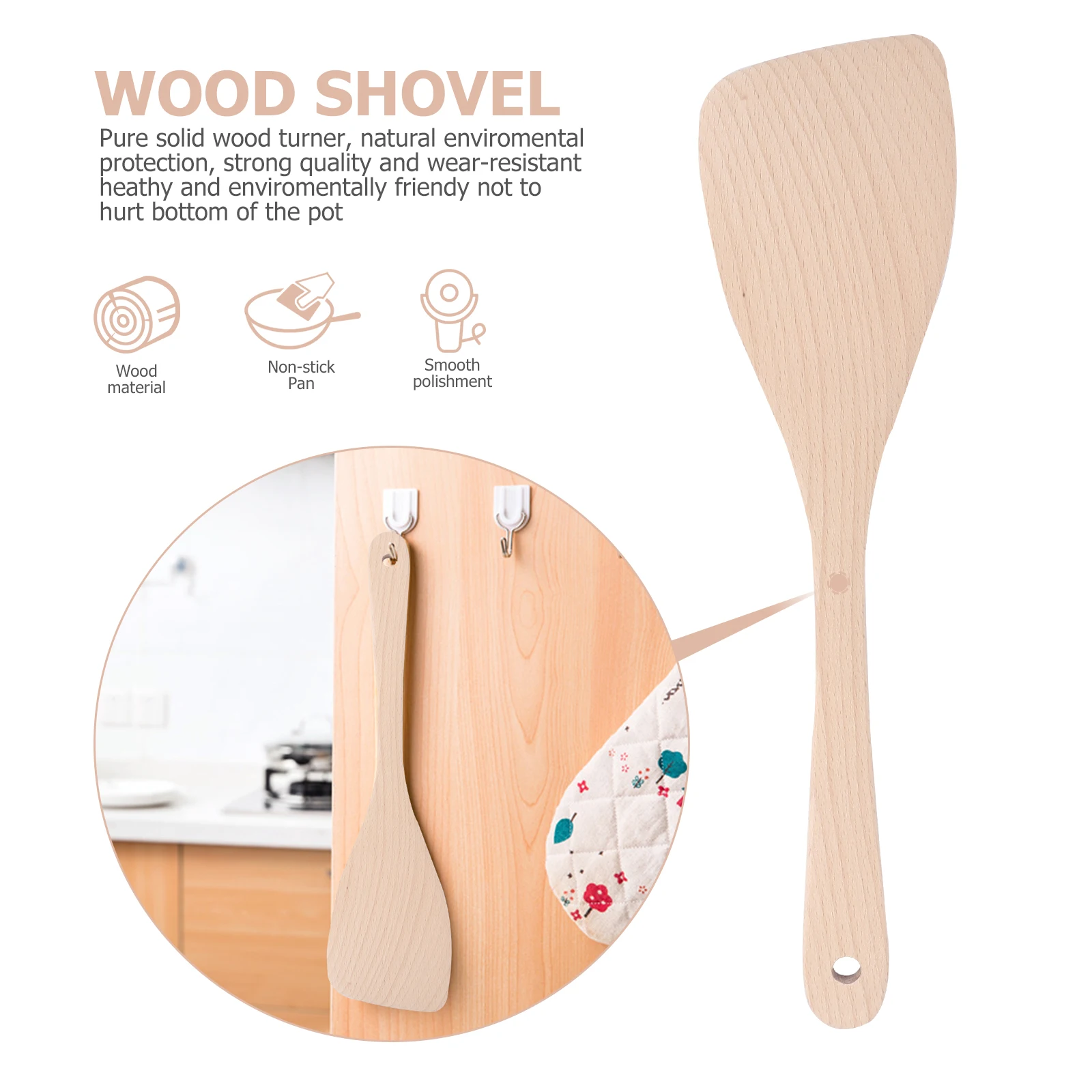 

Wooden Kitchen Shovel Set Natural Solid Wood Turner For Non-Stick Pan Eco-Friendly Heat Resistant 33Cm