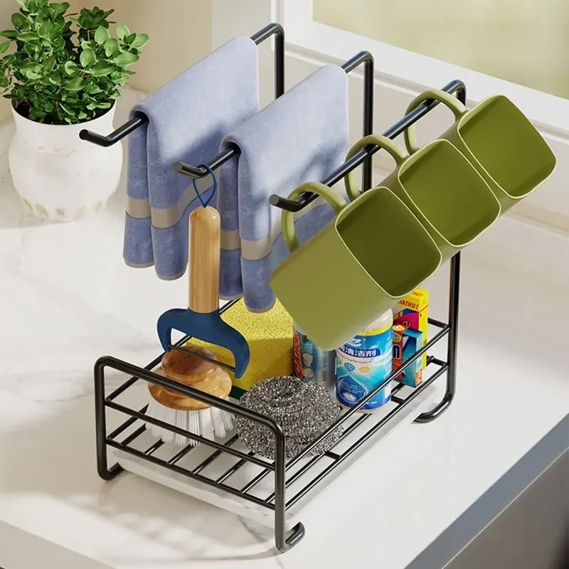 

WHYY Kitchen Rag Holders Wall-mounted Countertop Racks Sponge Drain Rack Dishcloth Organization Storage Shelves Home Accessories