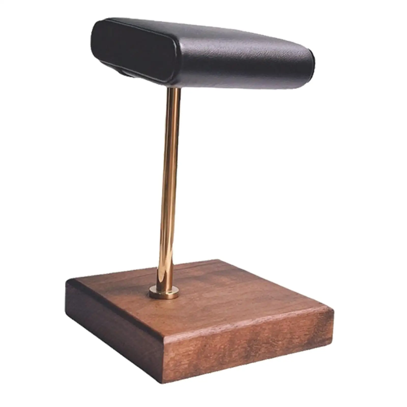 

Watch Stand with Wooden Base Jewelry Organizer T Bar PU Leather Bracelet Holder for Tabletop Home Organization Women Men Gift