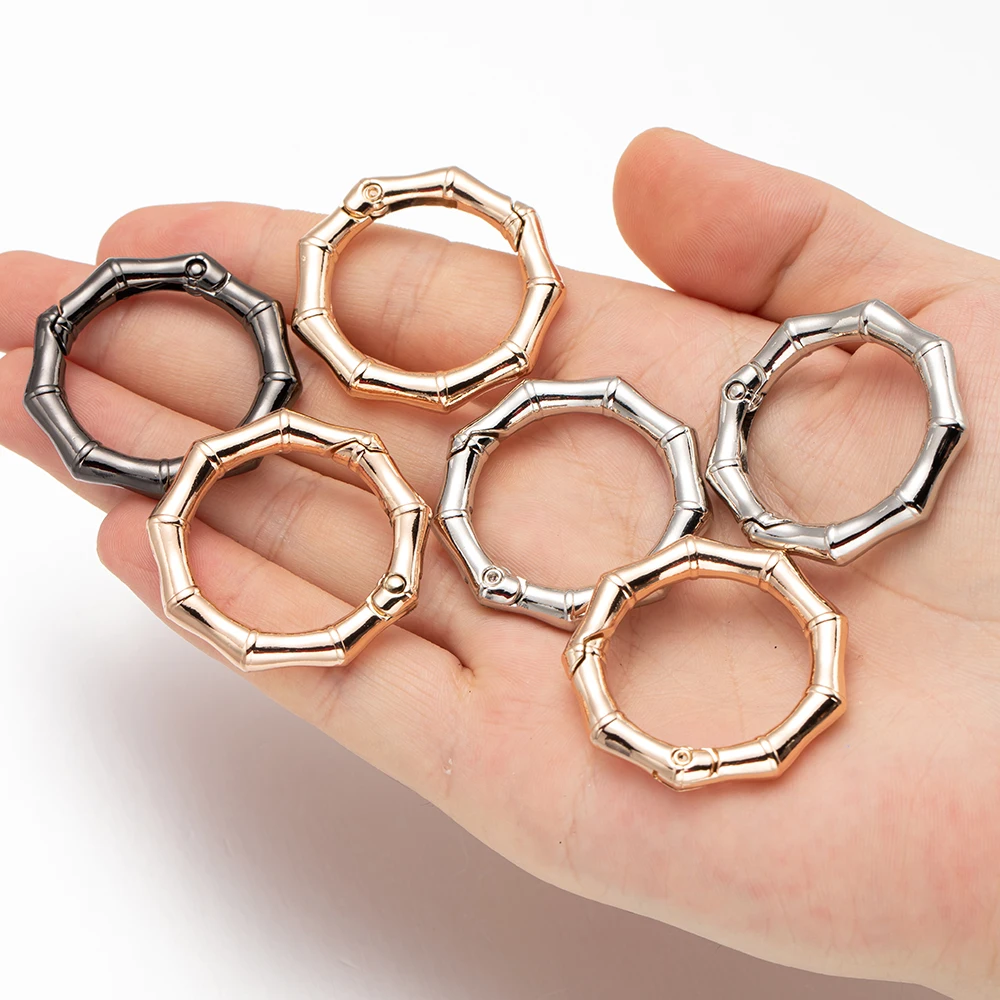 5pcs Metal Bamboo Spring Ring Keychain Round Connector Buckle For DIY Clasps Bag Handbag Carabiner Pendant Jewelry Accessories