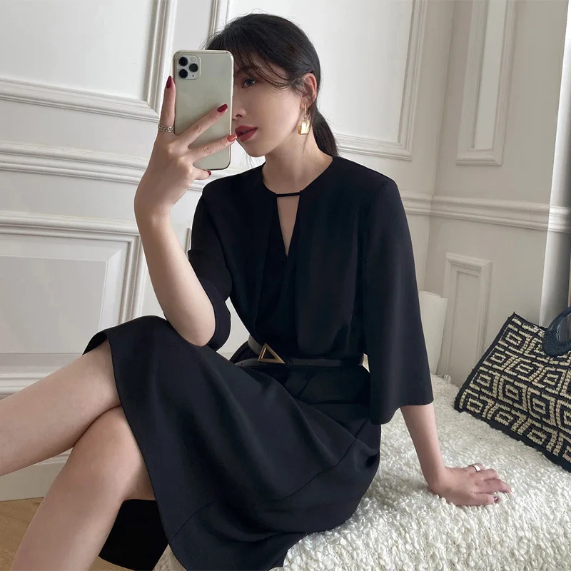 

New Hepburn Elegant Summer Black Dress Women High-end Luxury Designer Clothing Party Dresses Korean Fashion Robes