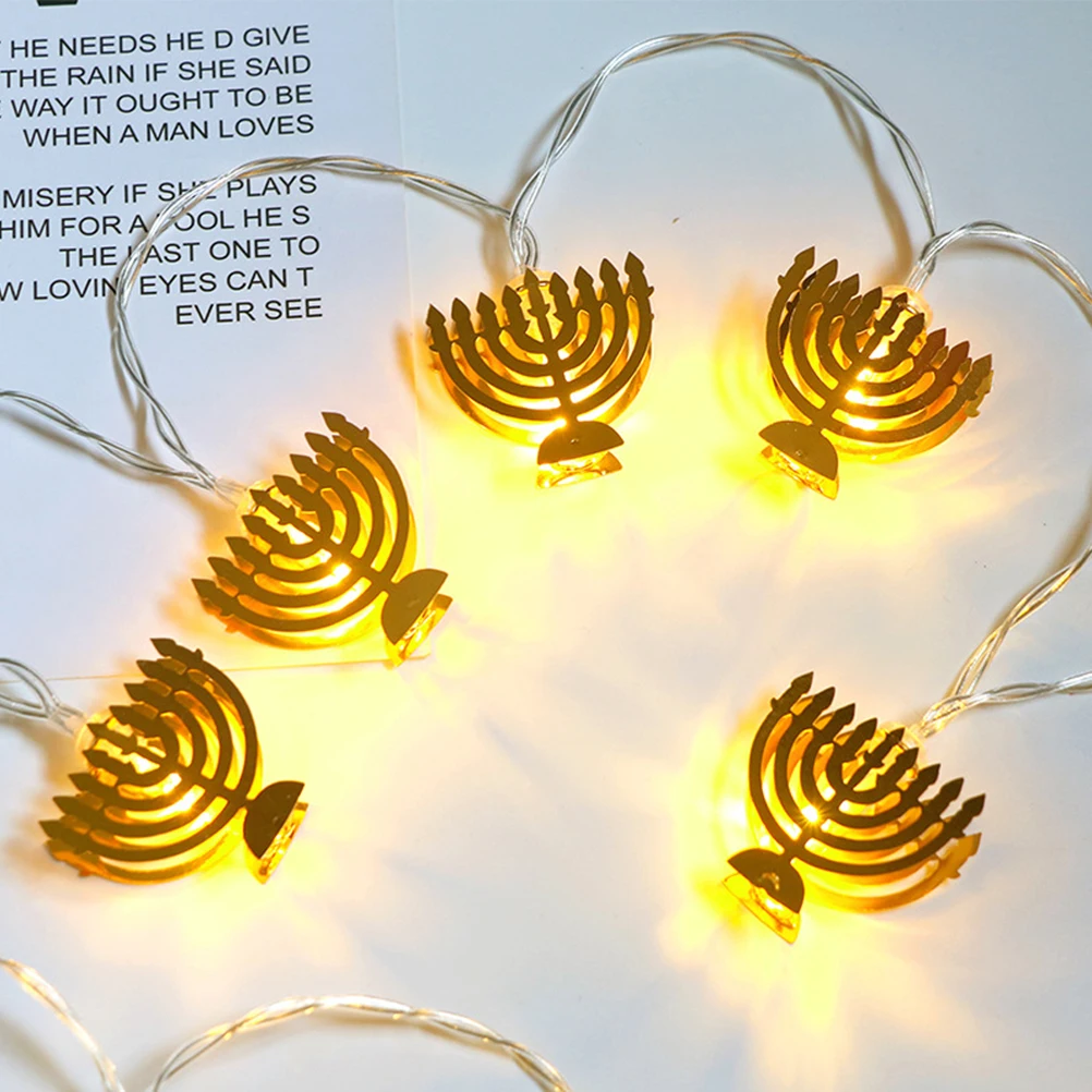 هانوكا حامل سلسلة أضواء تعمل بالطاقة الذهبية لزينة حفلات العطلات أضواء الجنية الداخلية لحفلات الزفاف