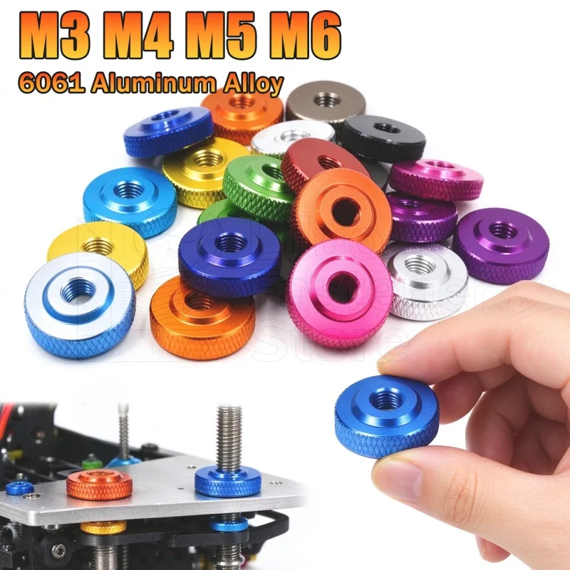 5pcs/lot Colourful Aluminum Thumb Nut Small Step Thin Hand Tighten Nuts M3 M4 M5 M6 for RC Drone 3D Printer Camera Mount