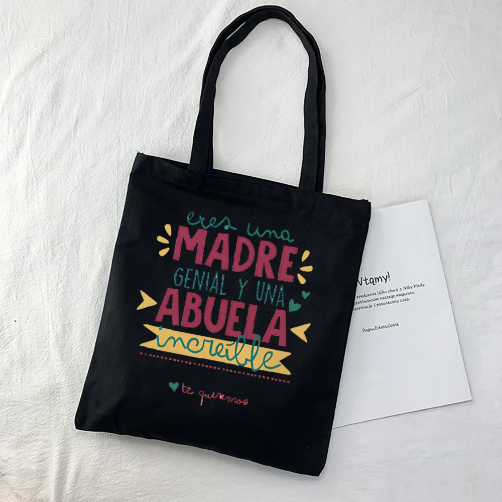 Abuela Letter Print Tote Bag Canvas Large Capacity Shopping Bag Portable Casual Fashion Handbags Mothers Day Gift for Grandma — zdjęcie 6