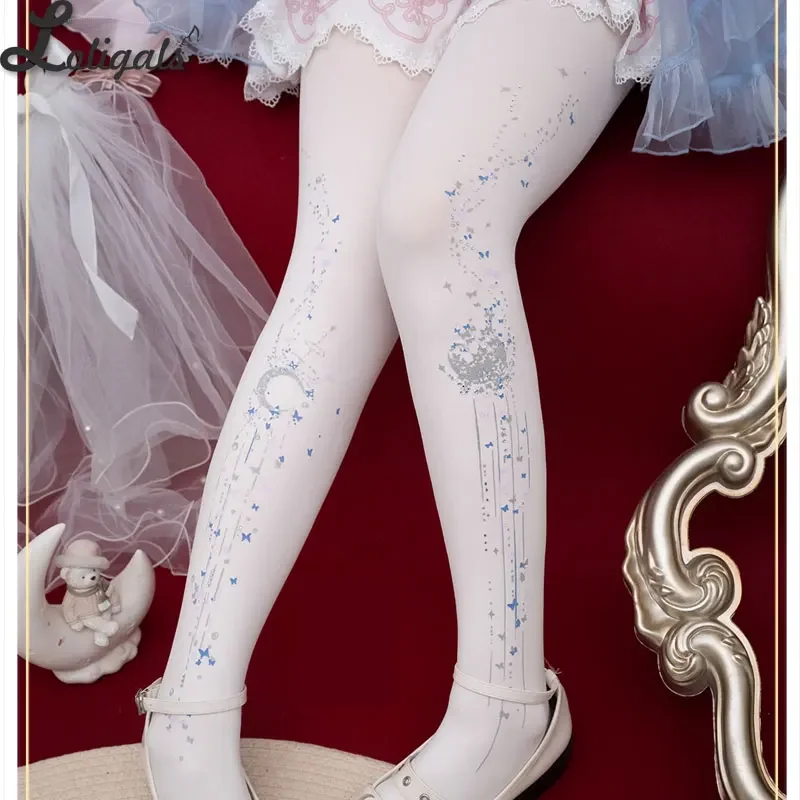 Sweet Ladies Printed Tights Luxury 120D Wedding Pantyhose w. Rhinestone by Yidhra ~ Butterfly's Dream in Moonlight