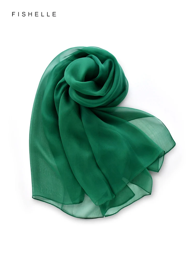 Green silk chiffon lady long scarf hijab 100% real silk shawl Muslim headscarf women wrap pareo luxury gift bufanda neckerchief