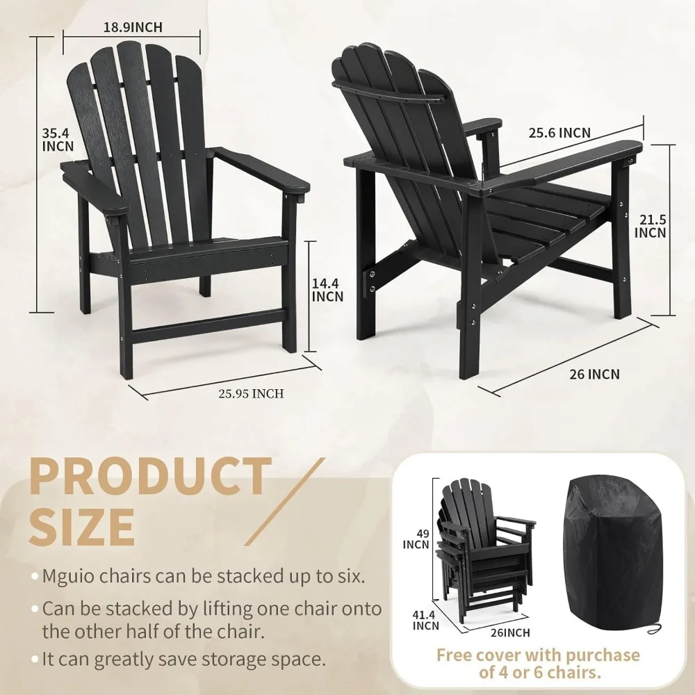 Stacking Chairs for Relaxing, HDPE All-Weather Classic Patio Adirondack Chairs, Fire Pit Chair for Outdoor Porch