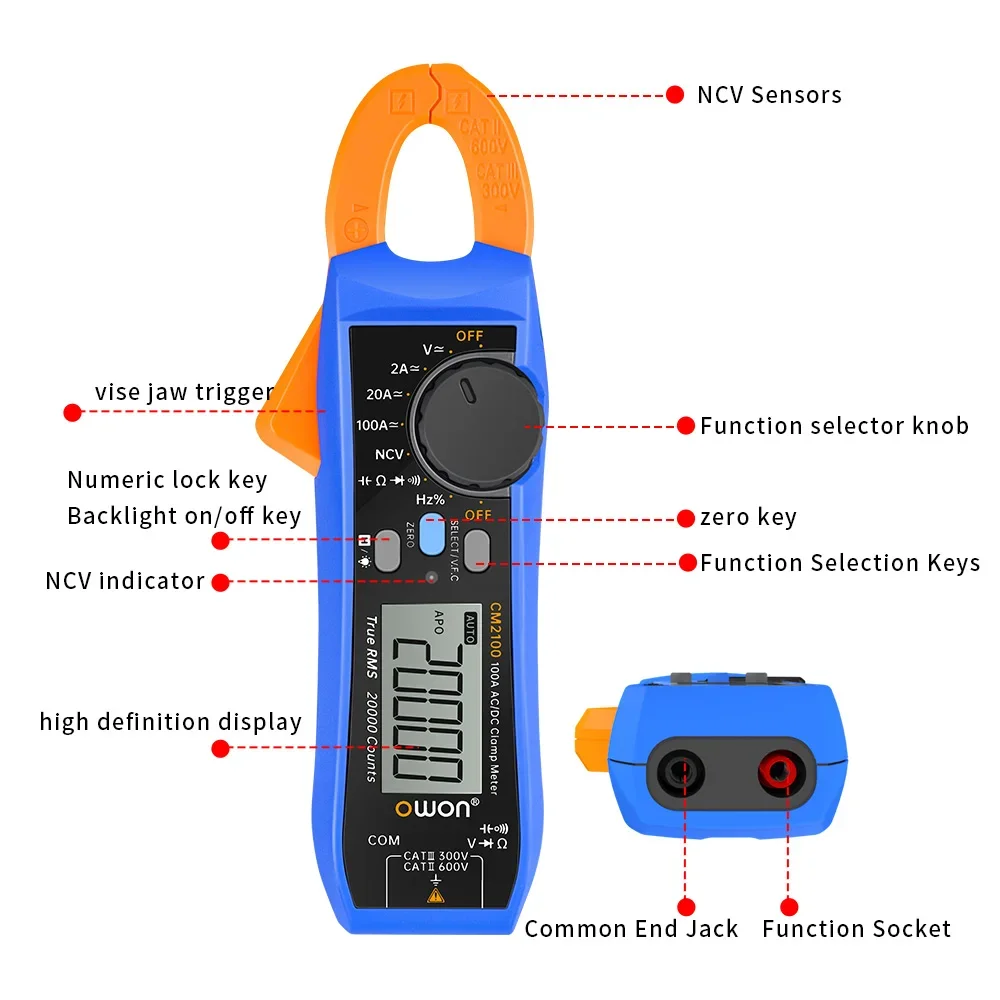 OWON CM2100 CM2100B Digital Multimeter High Precision 20000 Count AC/DC Portable Current Clamp Tester True RMS VFC Diode Ammeter