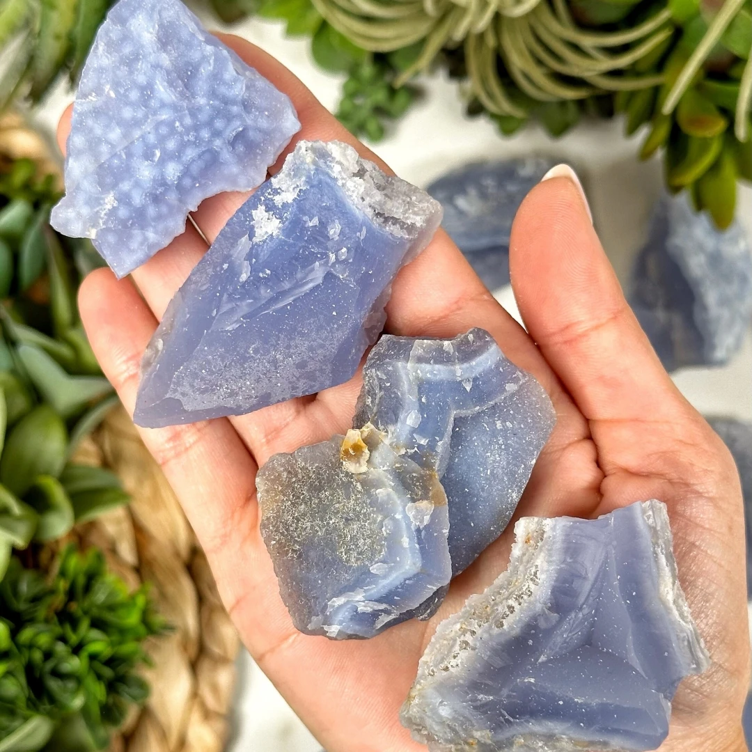 40g/120g/240g Natural Blue Chalcedony Rough Stone, Natural Blue Agate, Irregular Shape Minerals Specimen, Home Decoration Gift