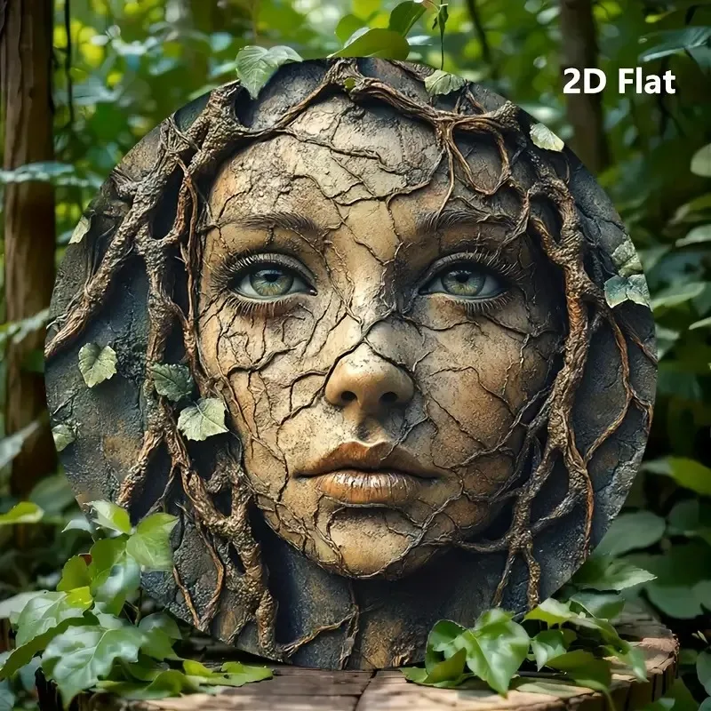 Single Retro Aluminum Plate with Female Facial Patterns on The Trees Retro Aluminum Round Metal Sign Garland Sign Wall