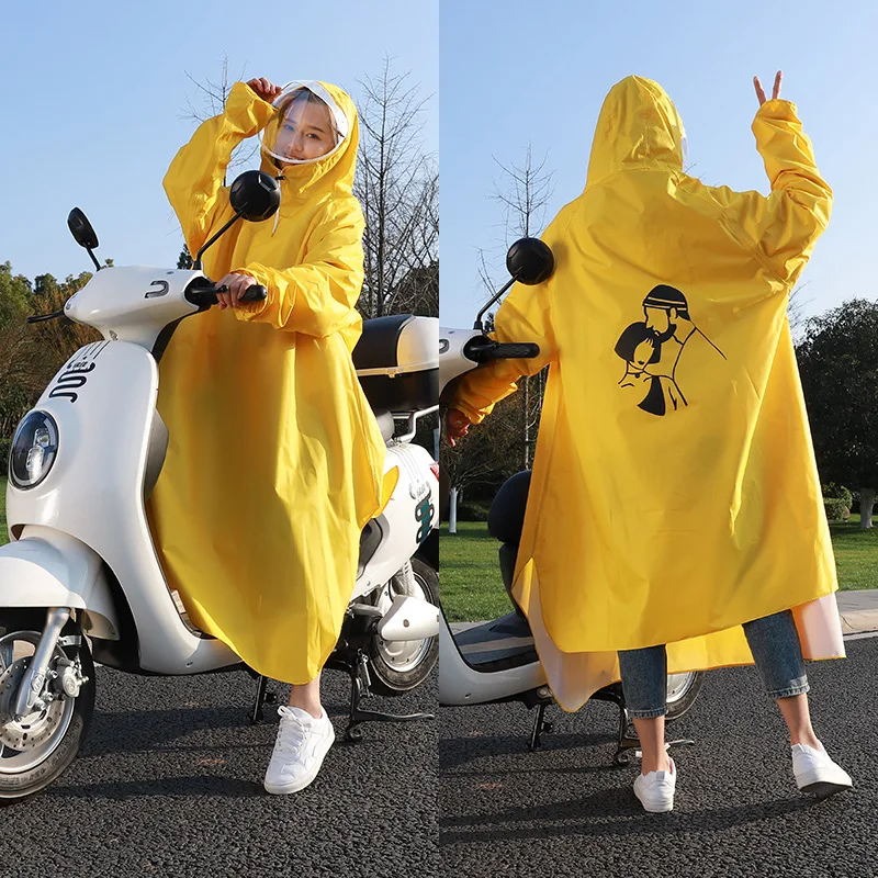 Double Brim Sleeved Raincoat for Men and Women, Face Mask, Scooter, Motorcycle, Household, Adult Riding, Large Poncho