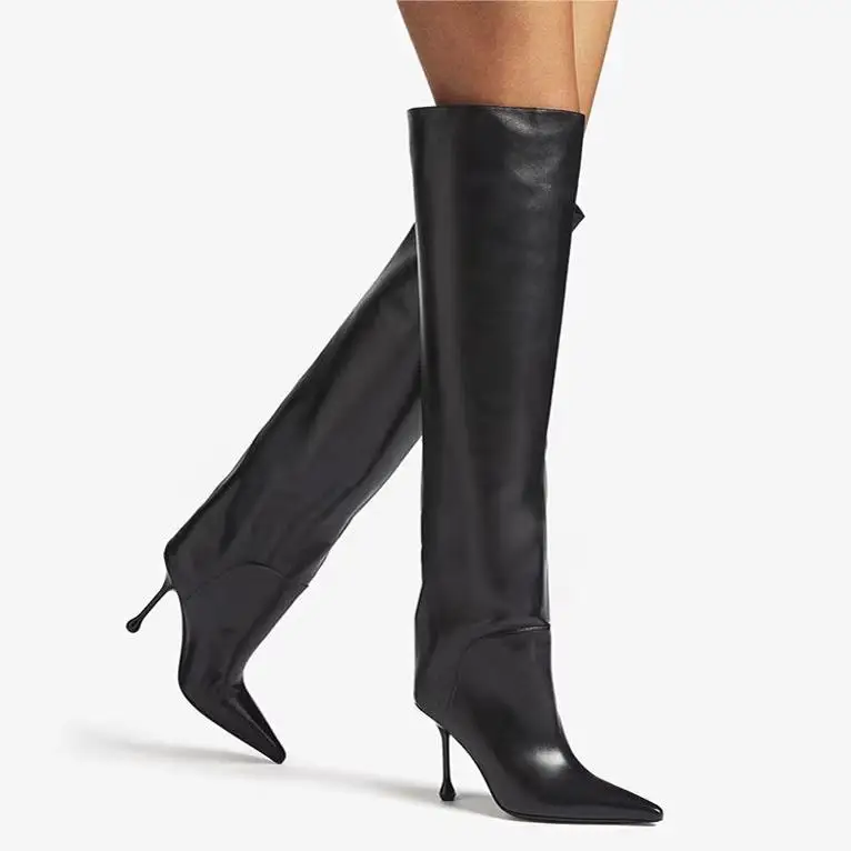 

Ele Faionable Сапоги Faion на высоком каблуке с острым носком, длинные сапоги выше колена, женские сапоги из искусственного материала, ультратонкое волокно