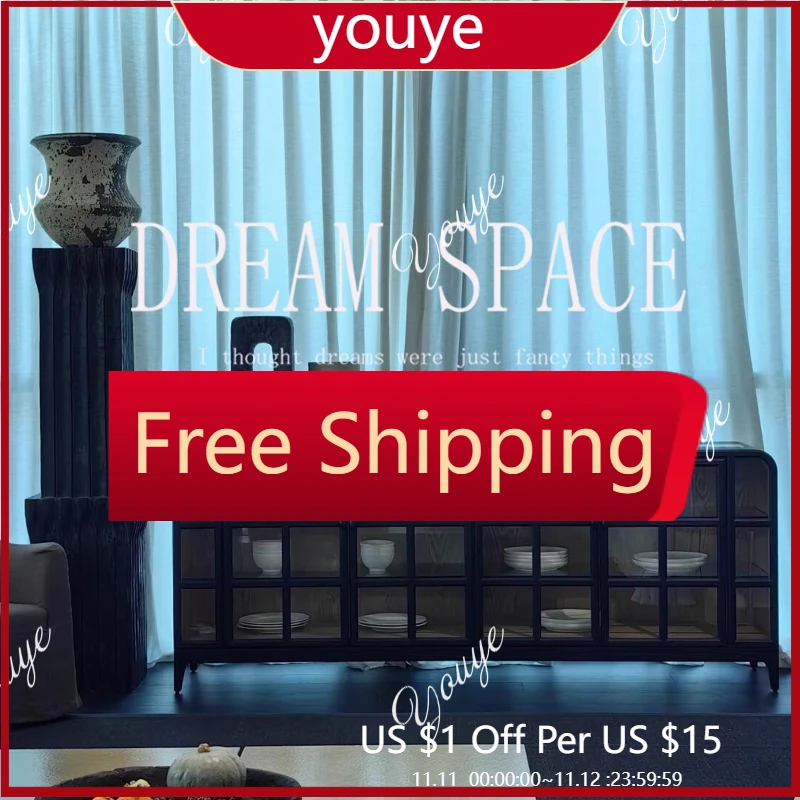 

C Medieval Retro Display Cabinet Household Glass Side Cabinet Black Locker Designer Model