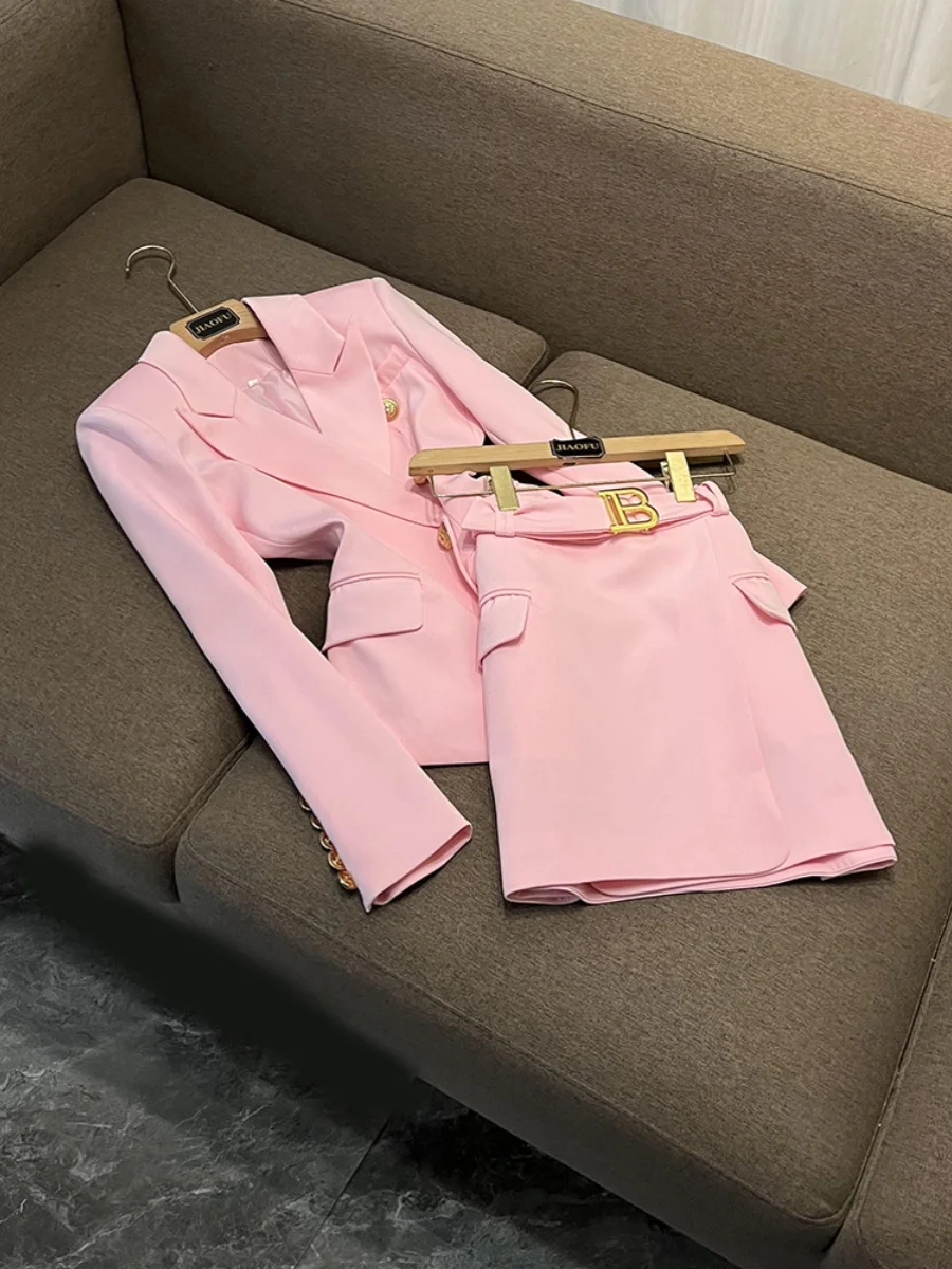 

Pink Suit Jaet And f Skirt Commute Faion Set B22406ZB Women's Sli Two-Piece Suiting Commute Wind Universal