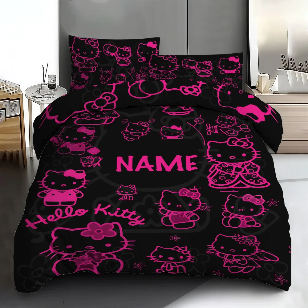 

Hello Kitty Duvet Cover Customizable Bedding Set Personalized Name Duvet Cover Set with 2 Pillowcases Queen King Bedroom Decor