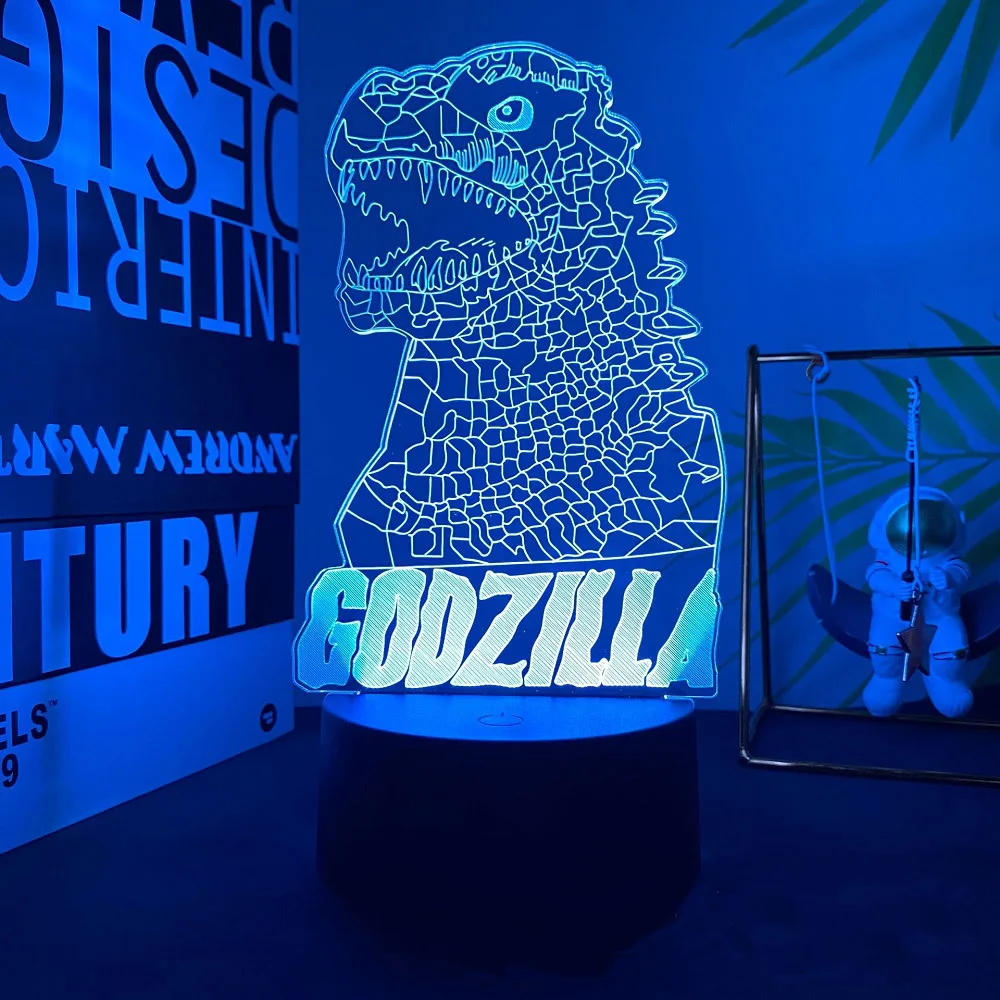 Hot Toys Godzilla 3D Acrylic Night Light 16 Colors Dimmable USB Desk Lamp Birthday Gift for Boys and Girls Christmas Gift