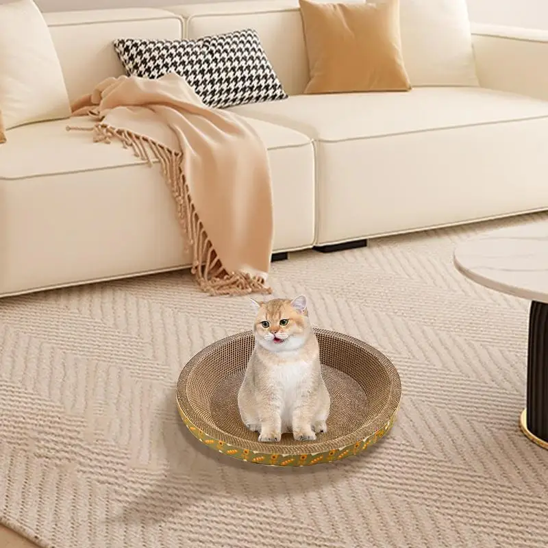 Cat Scratch Pad High-Density Corrugated Cat Scratching Box Round Cat Scratcher Pet Supplies For Indoor Cats Relieves Stress