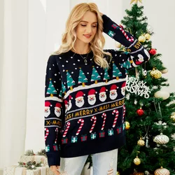 Fashion Embroidery Christmas Tree Knitted Long Sleeved Pullover Women Top Autumn  Winter Christmas Print Snow Man Female Sweater