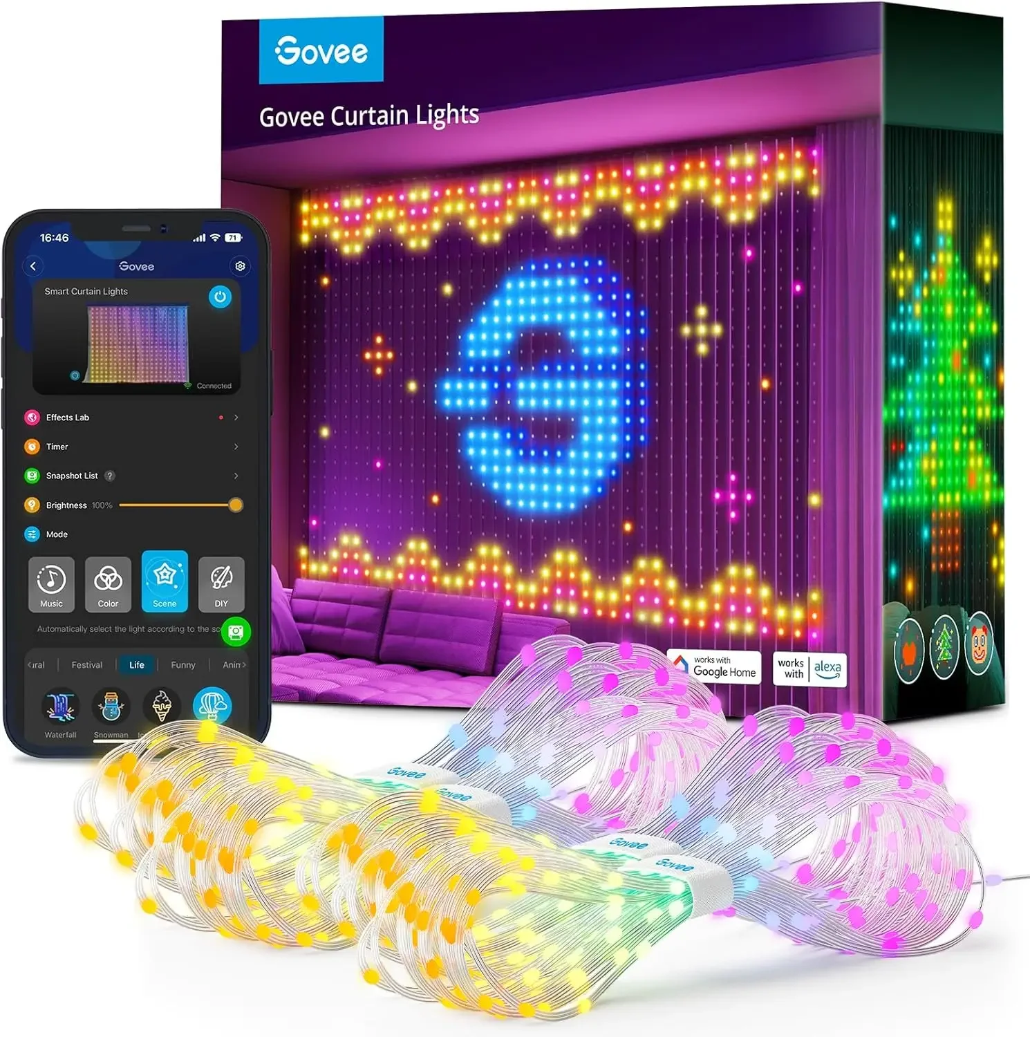 

Curtain Lights, Smart LED Window Lights, RGB Color Changing Wall Light, Dynamic DIY Curtain String Lights for Halloween De