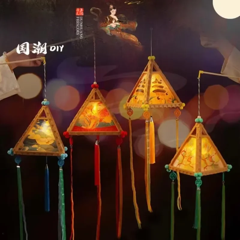 2024 New Mid-Autumn Glow-in-the-Dark Lantern Portable Handmade DIY Making Portable Toys Triangle Holiday Party Props