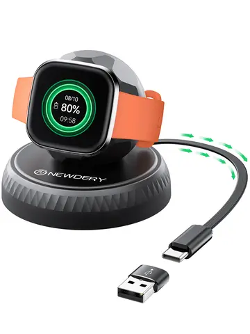 NEWDERY Charger for Fitbit Sense 2/Versa 4 3 Retractable USB C Charging Cable With USB A Adapter Portable Replacement Dock Stand