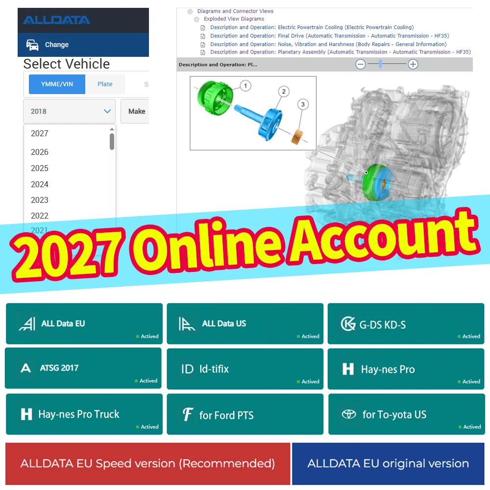 2027 Online Account for AllData US EU Car Data Software Wiring Diagrams Repair All Data Hay-nes PRO Compatible with Mobile/PC