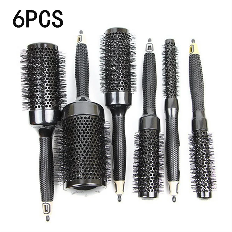 

6 шт./компл., профессиональные щетки для волос из щетины черного кабана, набор антистатических круглых парикмахерских расчесок, инструменты для укладки волос в салоне