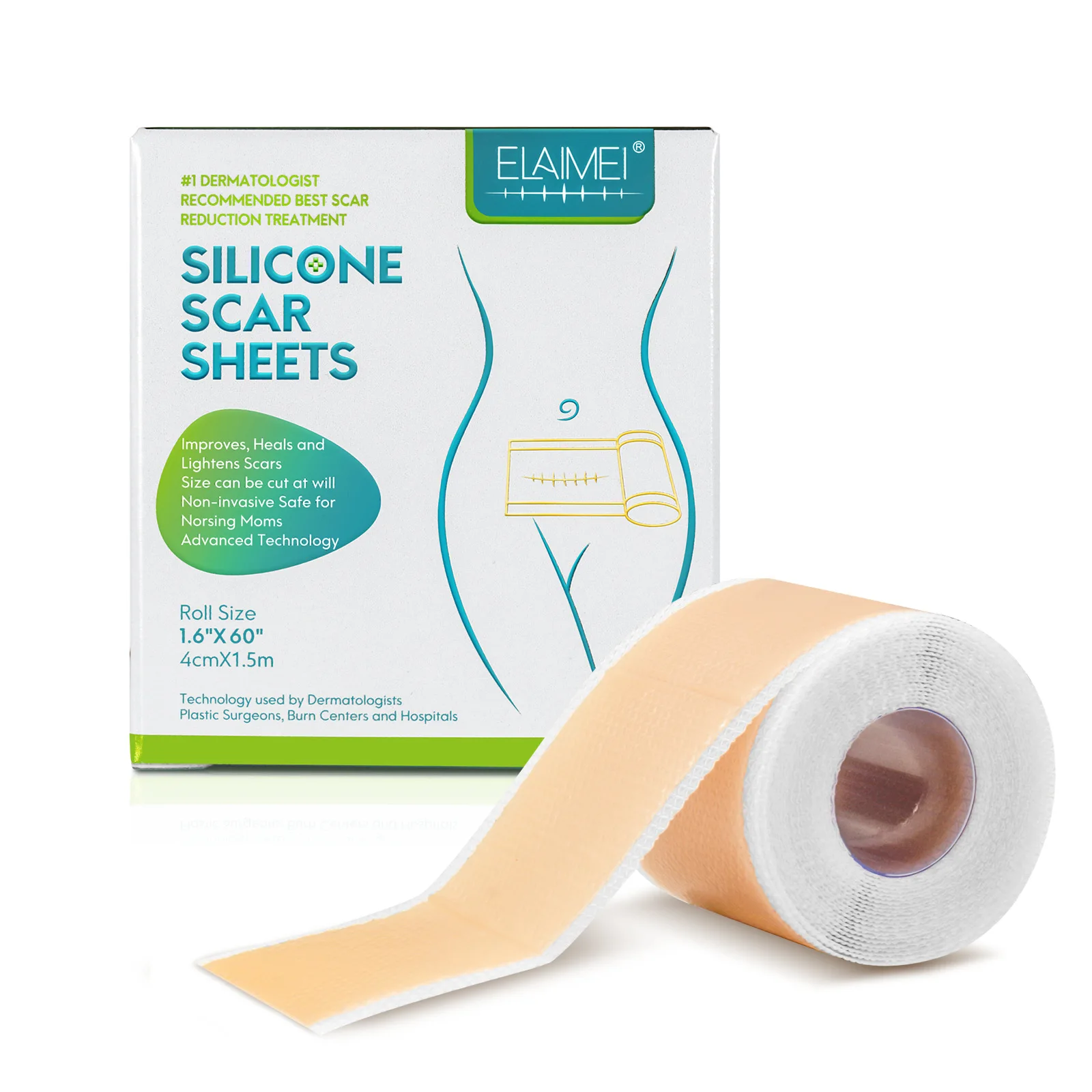 

4cm X 150cm Silicone Scar Sheets , 1 Roll Self-Adhesive Scar Cover Tape Skin Care Waterproof and Breathable