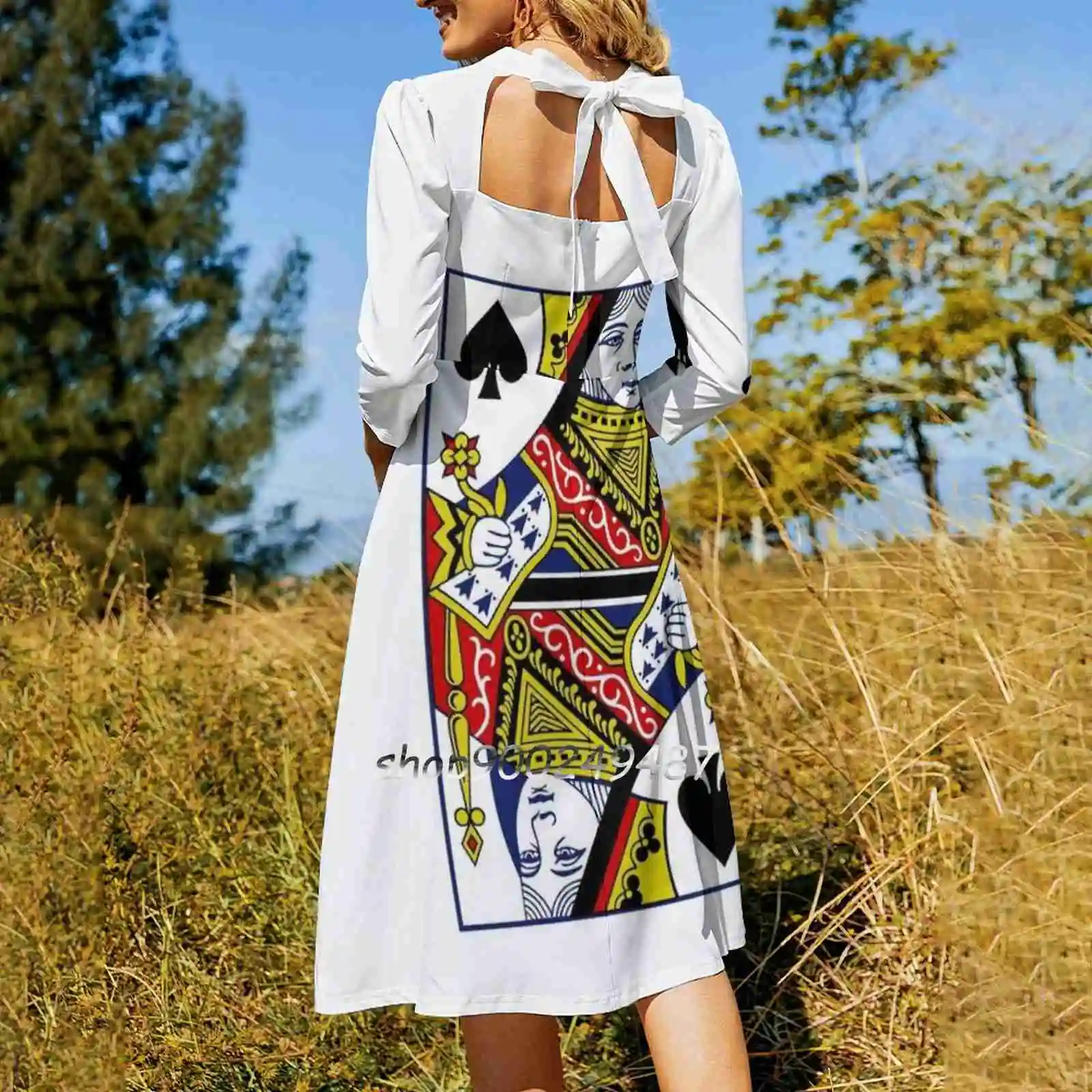 Queen Of Spades Playing Card Sweetheart Knot Flared Dress Fashion Design Large Size Loose Dress Queen Of Spades Playing