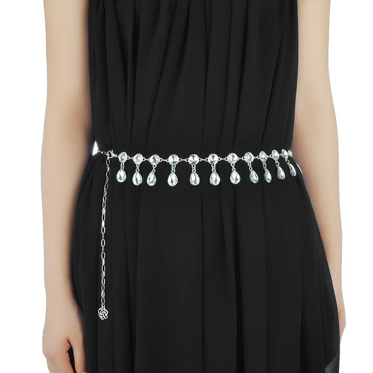 1Pcs Women Waist Chain Water Drop Alloy Rhinestone Body Chain Fashion Elegant Dress Dance Party Prom Wedding Decoration