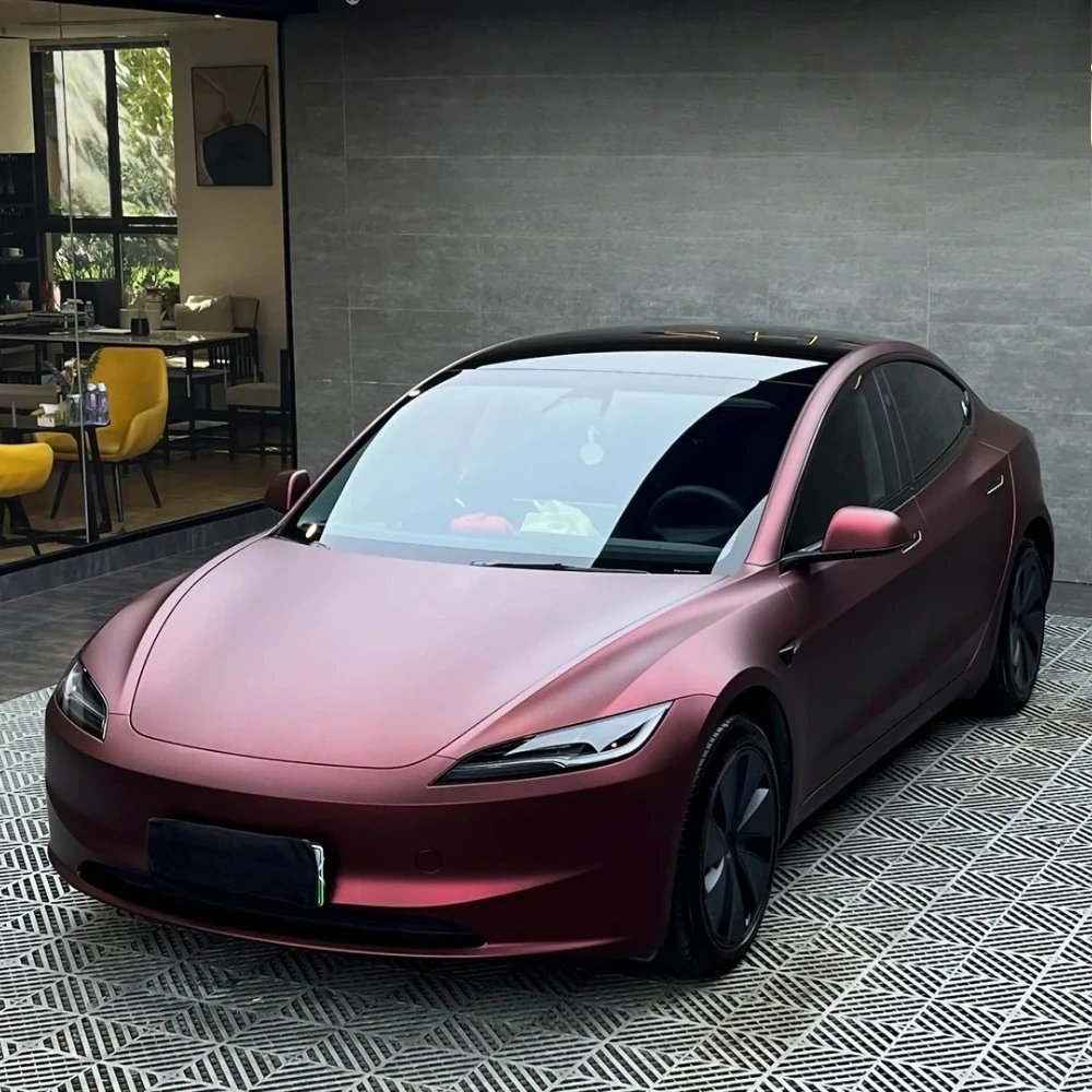 Dragon Blood Red Pre-cut PPF For Tesla Model 3 Highland 2024 2025 2026 Color Change Film PET Paint Protection Film Anti-Scratch