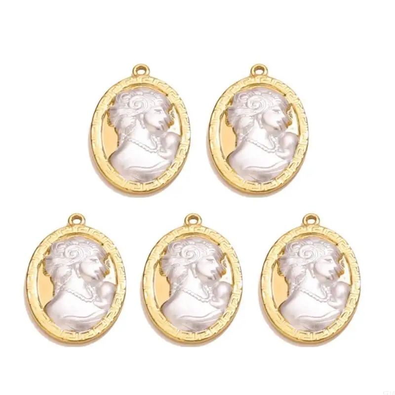 5PCS Elegant Embossed Necklace Pendant Handmade Jewelry Materials Classical Necklace Accessory Stainless Steel Texture C71A