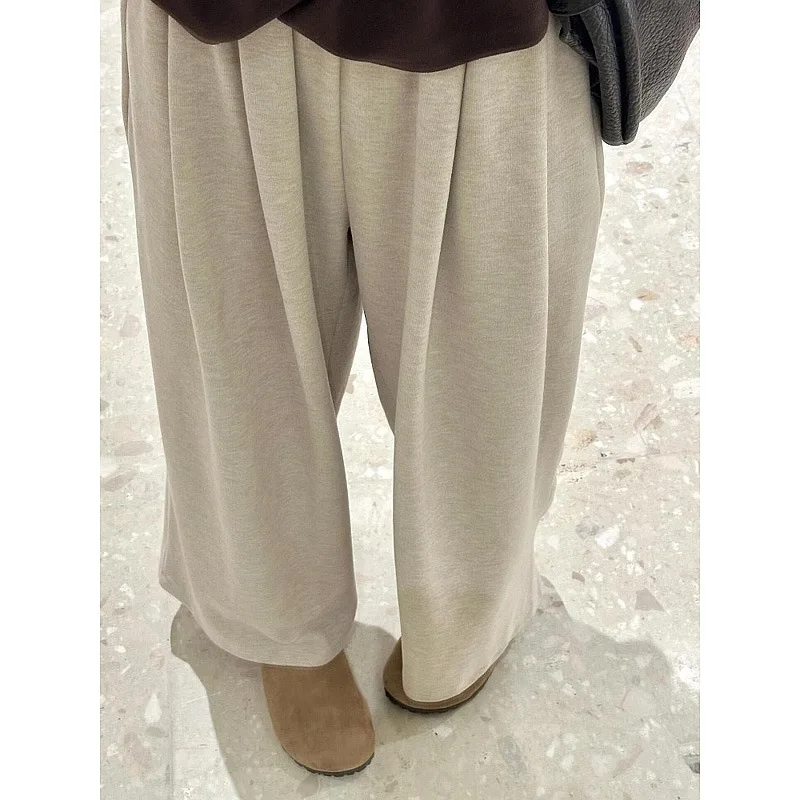 

Белые рисовые брюки Glutinous Rice для женщин весной и осенью 2025 Новые свободные брюки в ленивом стиле Маленькие и широкие брюки