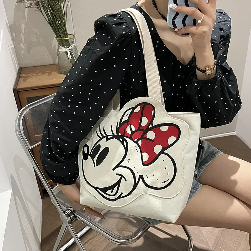 Disney mickey mouse bonito lona sacola menina dos desenhos animados moda bolsa de ombro estudante do ensino médio classe armazenamento livro bolsa