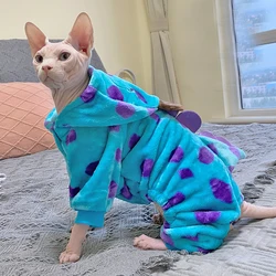 Fleece Dinosaur Hooded Coat for Sphynx Cat thick Sweatshirt for Cat Long Sleeves Warm Clothes for Kittens Outfit in Winter